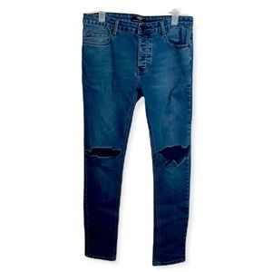 Men’s Sz 33/32 Forever 21 Men blue distressed denim skinny jeans